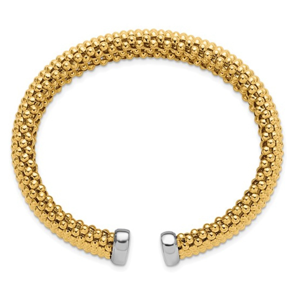 Herco Sterling Silver Rhodium-plated and Gold-tone Polished Beaded Cuff Bangle - Picture 2 of 5